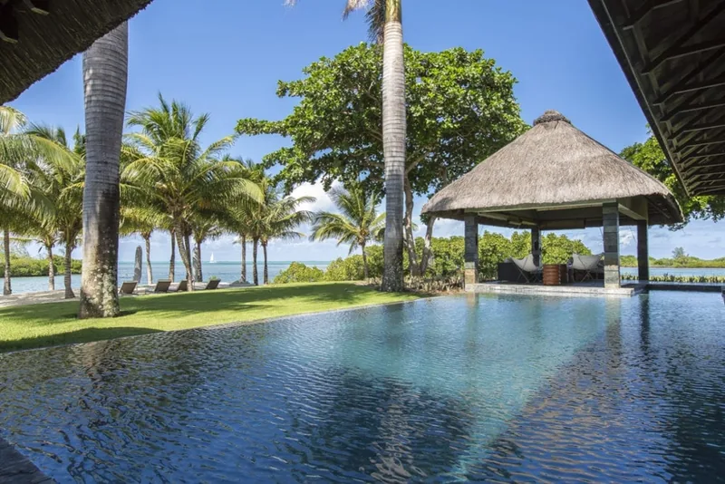 Oceanfront pool and lagoon view in Mauritius