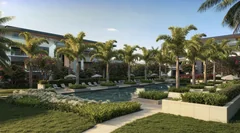 Jardin paysager et piscine aux appartements Mont Choisy La Réserve