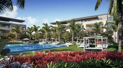 Jardins tropicaux et piscine aux appartements Mont Choisy La Réserve