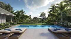 Piscine privée et jardin tropical d'une Lagoon Villa Mont Choisy La Réserve
