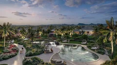 Quartier des Lagoon Villas Mont Choisy La Réserve et lagon paysager au crépuscule