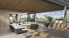 Salon couvert en toiture et terrasse-piscine à Mont Choisy La Réserve