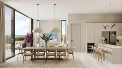 Salle à manger et cuisine ouvertes aux Penthouses The Signature, Mont Choisy